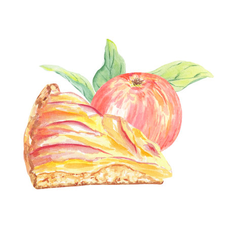 Watercolor composition apple slice with pie isolated illustration on white background.の写真素材