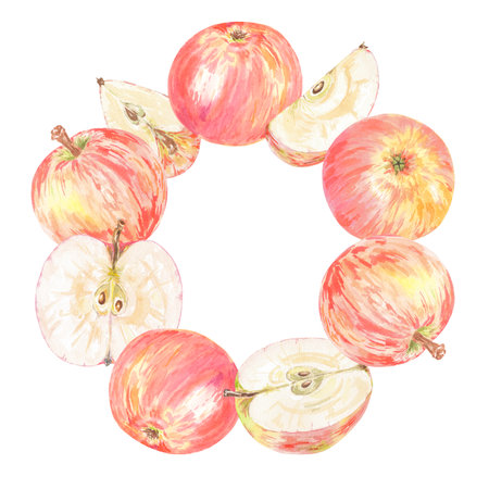 Watercolor wreath apple slice isolated illustration on white background.の写真素材