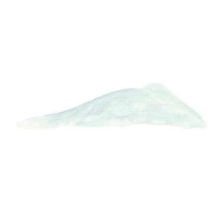 Mountains in snow watercolor hand painted. Snowy peaks of mountains on horizon. Monochrome blue background. Silhouettes of peaks isolated illustration for creating landscapeの写真素材