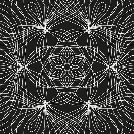 white round symmetrical pattern on black. decorative mandalaのイラスト素材