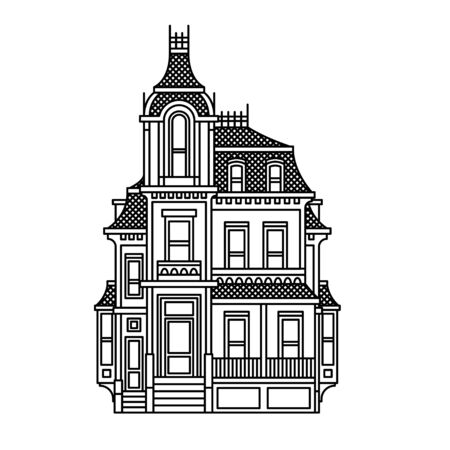 beautiful Victorian house. simple black and white vector drawingのイラスト素材