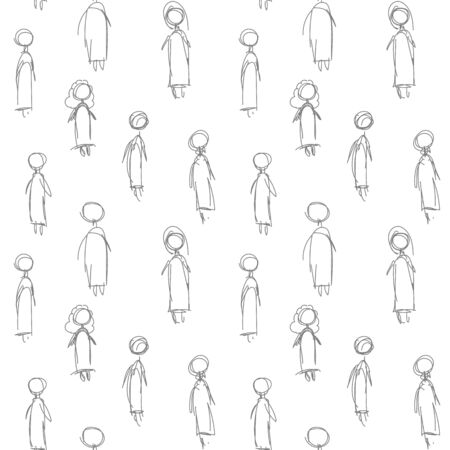 cute simple girls sketch silhouettes. grey lines on white. beautifulのイラスト素材