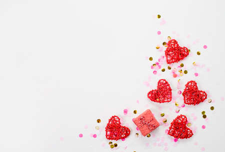 red hearts and confetti for Valentine's day.の写真素材