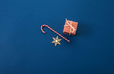 Classic blue 2020. Gradient color palette. Gifts on a classic blue background. Holiday gift minimal concept. Top view, flat lay, close-up.の写真素材