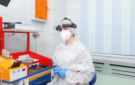 Profile photo of an otolaryngologist at a modern medical centerの写真素材