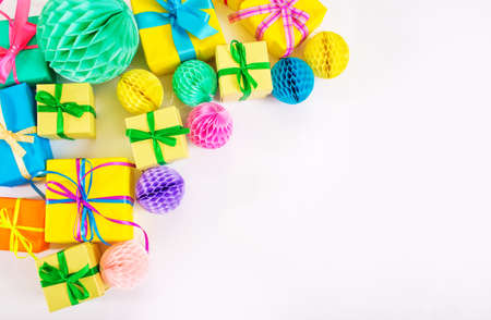 lots of colorful boxes on a white background.の写真素材