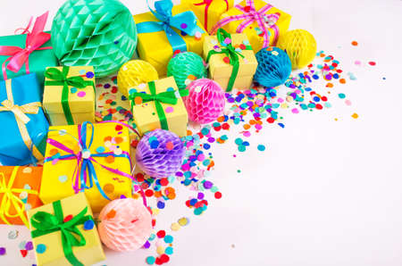 lots of colorful boxes on a white background.の写真素材