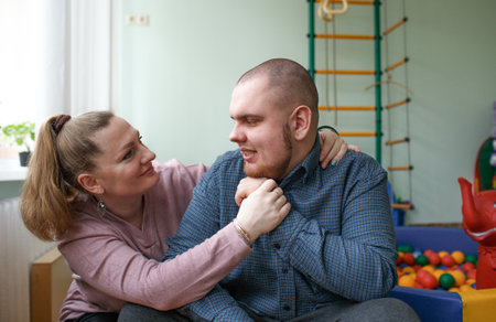 mother and autistic child in a rehabilitation center.の写真素材