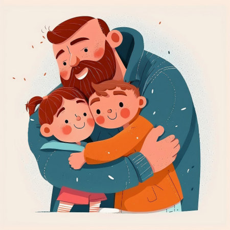 a happy father embraces his children. father's day. created using artificial intelligenceの写真素材