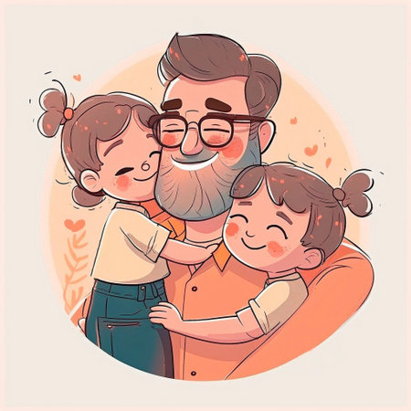 a happy father embraces two little daughters. father's day.の写真素材