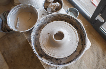 potter's wheel, a machine for working with clay.の写真素材