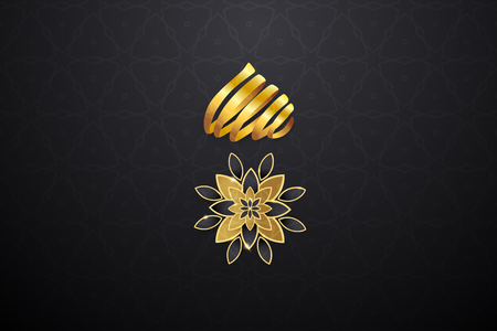 Illustration of a gold and black flower on a black backgroundのイラスト素材