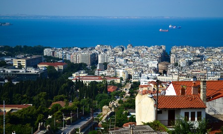 View of central downtown Athens as seen from the ancient Greek Acropolis.の写真素材