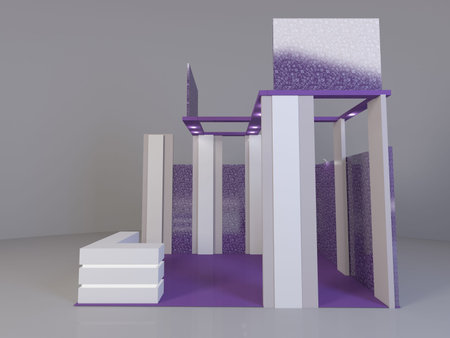 Red creative exhibition stand design. Booth template. Corporate identity . 3d render design