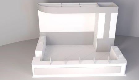 Exhibition stand, 3D rendering visualization of exhibition equipment, Advertising space on a white...