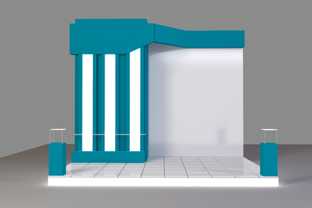 Red creative exhibition stand design. Booth template. Corporate identity . 3d render designの写真素材