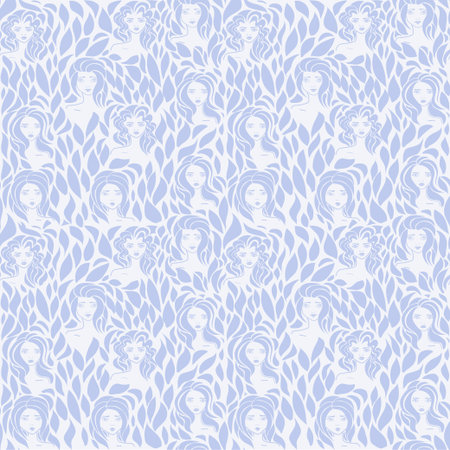 Hand drawn seamless pattern of a crowd of different womenのイラスト素材