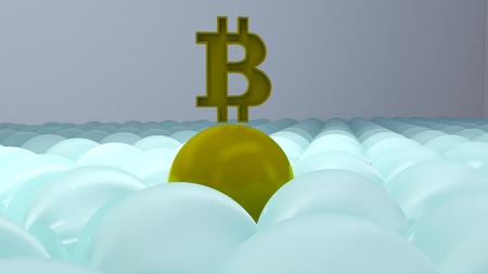 Bitcoins - the new modern currency for bitcoin payments - close up shotの写真素材