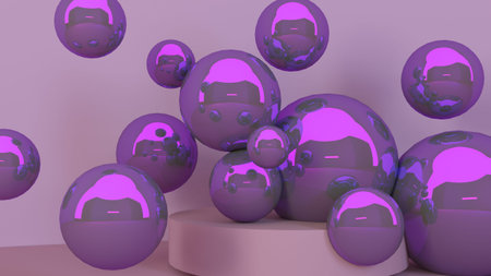 3d realistic corner wall abstract scene with podium and balls, for product presentations.