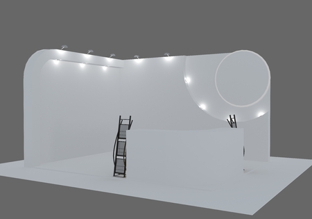 Simple trade show booth. 3d illustration isolated on white backgroundの写真素材