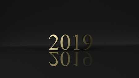 gold figures 2019 on a black background. 3d renderの写真素材