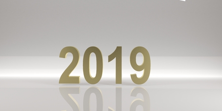New 2019 year golden 3D figures isolated on white background. 3D rendering.の写真素材