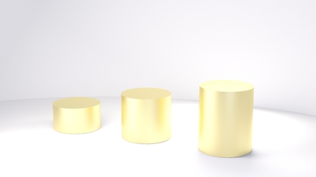 gold victory podium for the first, second and third place on a white backgroundの写真素材