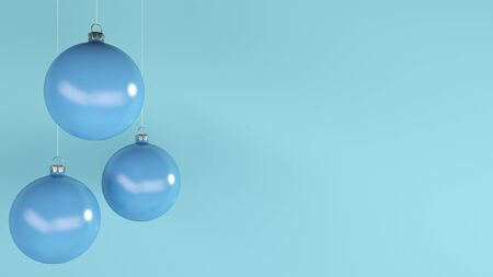 Blue christmas blalls on blue background. Minimalism concept. 3d renderの写真素材