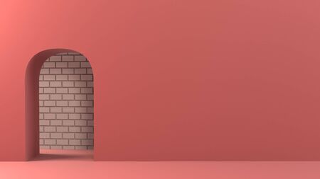 3D Wall Background, Pastel color, Pink and White, Arch, Fashion, Concrete texture. 3D Renderingの写真素材