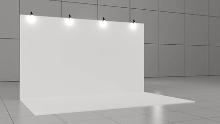 3x5 meters Pop Up basic unit Advertising banner media display backdrop. 3d illustration.の写真素材