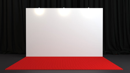 3d render press wall on red carpet. Empty banner backdrop. 3d render illustration.