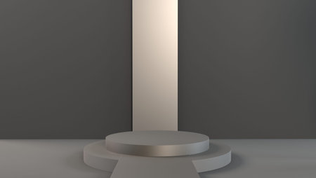 3d gray white bright cylinder podium minimal studio background.