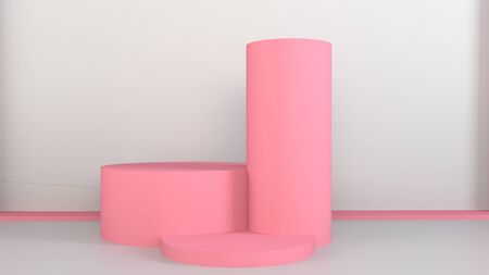 Pink and White Color Product Stand. 3D Rendering mockupの写真素材