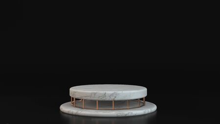 Product Stand, Marble Texture, 3D Rendering mockup isolated on black backgroundの写真素材