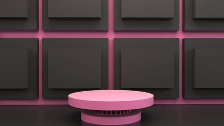 Pink and grey square shape of product display with minimal and modern concepts, Pedestal, Podium, Stand, 3D Rendering.の写真素材