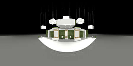 360 degree spherical seamless VR panorama. Empty concrete exhibition booth interior with walls and light stands, 3d rendering illustrationの写真素材