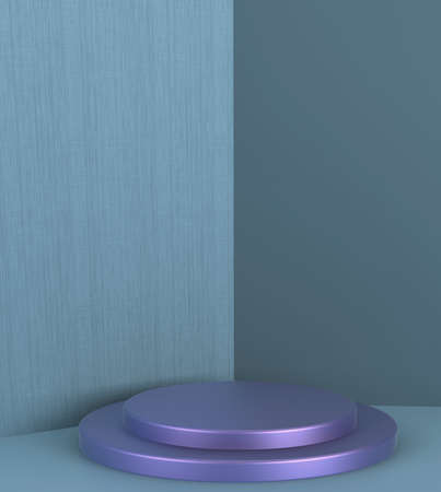 Cylinder shape of product display, Blue and pueple color, Luxury and minimal concept, 3D Rendering.の写真素材