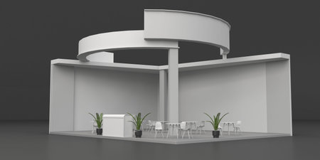 blank stand design in exhibition or trade fair with tv displayの写真素材