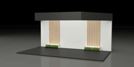 Black And White Stand, Booth, Kiosk, Stall. 3D renderの写真素材