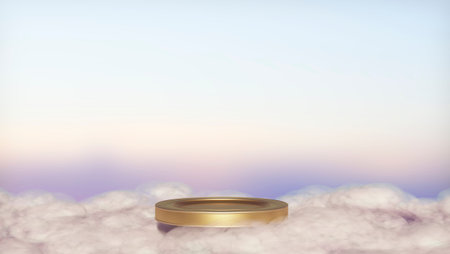 Background platform 3d rendered purple rendering with podium and minimal cloud light scene platform,...