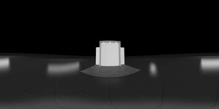 360 degree spherical seamless VR panorama. Empty concrete exhibition booth interior with walls and light stands, 3d rendering mockupの写真素材