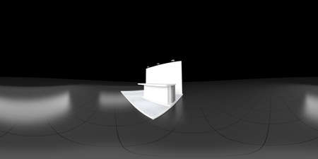 360 degree spherical seamless VR panorama. Empty concrete exhibition booth interior with walls and light stands,の写真素材