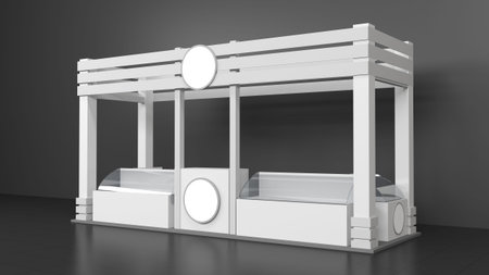white long booth or kiosk with banner from front view. renderの写真素材