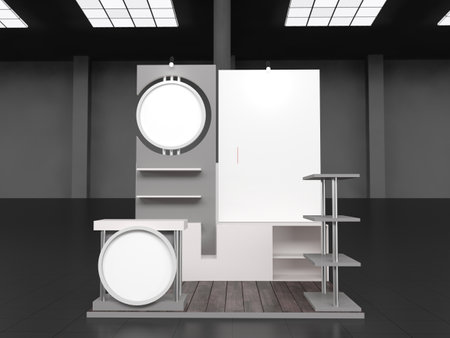 Exhibition stand plain white stand used for mock-ups and branding and Corporate identity.3d illustrationの写真素材
