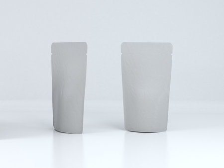 3D Illustration. Plastic Pouch Packaging Mockup in white backgroundの写真素材