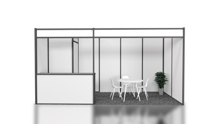 Booth with lighting inside the Trade show pavilion 3d render isolatedの写真素材