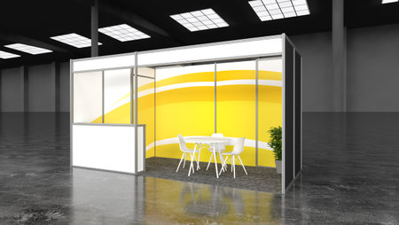 Booth with lighting inside the Trade show pavilion 3d renderの写真素材