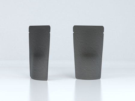 3D Illustration. Plastic black Pouch Packaging Mockup in white backgroundの写真素材