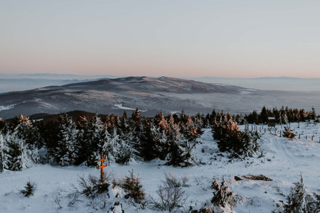 Landscape with snow covered mountains