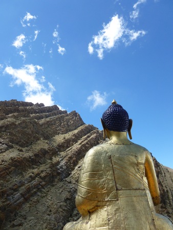Buddha and the mountainの写真素材